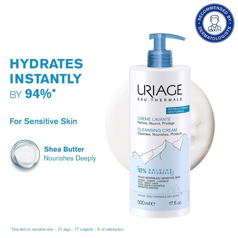 Uriage Daily Moisturizing Body Wash with Shea Butter Dermatological Cleanser for Face, Body & Hair
