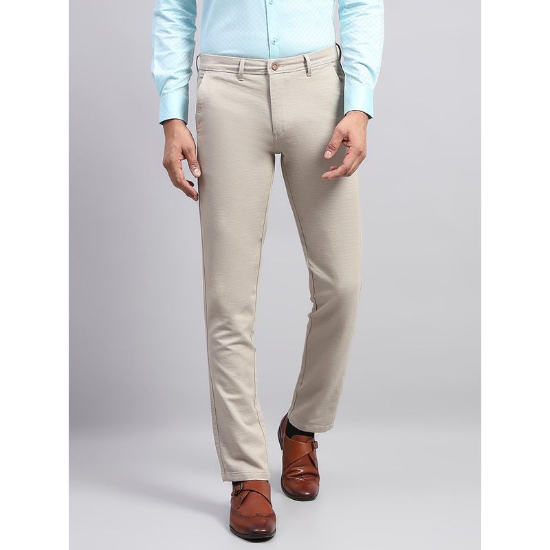 Monte Carlo Mens Solid Beige Formal Trouser (38)