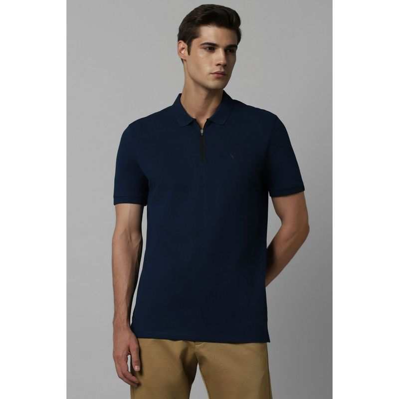 Allen Solly Men Navy Solid Polo Neck T-Shirt (S)