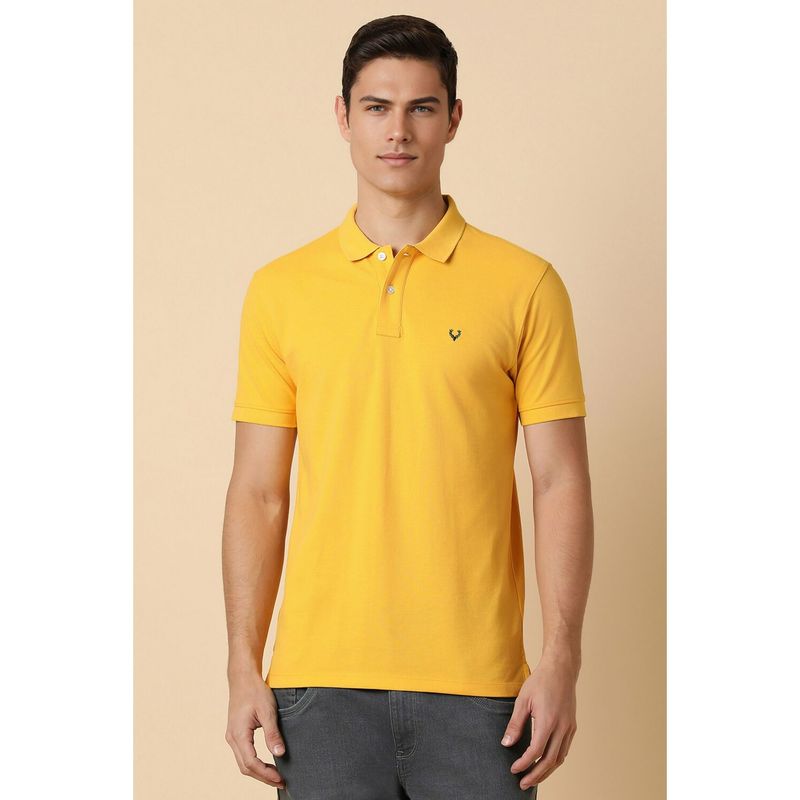 Allen Solly Men Yellow Solid Polo Neck T-Shirt (S)