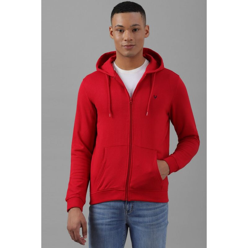 Allen Solly Men Red Hooded Neck Full Sleeves Casual Sweatshirt (2XL)