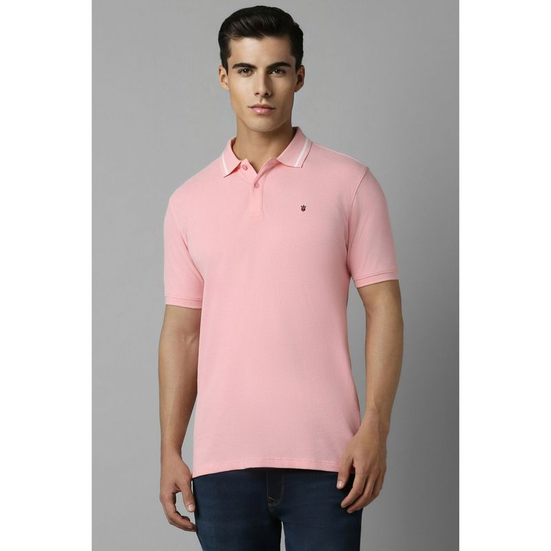 Louis Philippe Men Pink Solid Polo Neck T-Shirt (2XL)