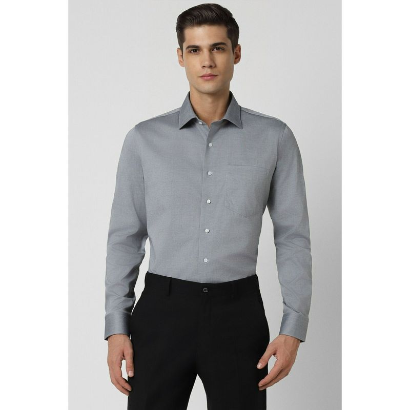 Van Heusen Men Grey Slim Fit Textured Full Sleeves Formal Shirt (44)