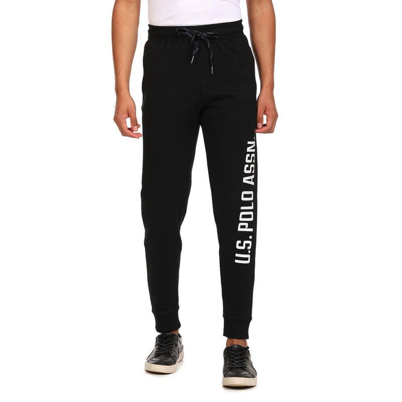 U.S. POLO ASSN. Men Black I675 Comfort Fit Printed Cotton Poly Joggers (S) (S)