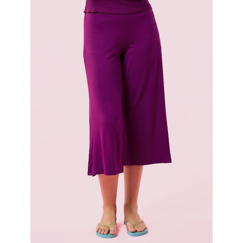 Enamor Mid Rise Shop In Culotte Crop Length Slip On Relaxed Fit Super Soft Fabric E064 (XL)