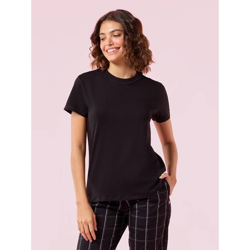 Enamor Pull on Short Sleeve Crew Neck Regular Length Cotton Confort T-Shirt For Women - E311 (L)