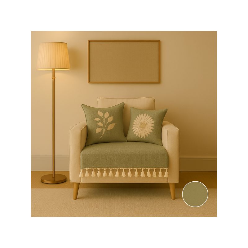 THROW PILLOW Olive With Small Tassel Trim Lace Sofa Cover (1 Seater)