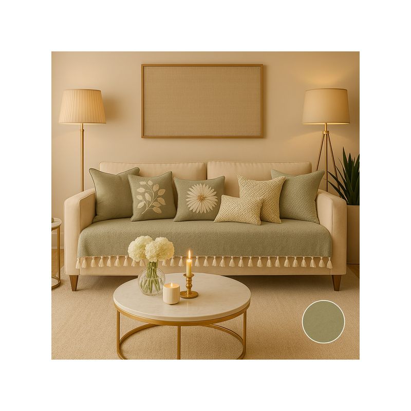 THROW PILLOW Olive With Small Tassel Trim Lace Sofa Cover (3 Seater)