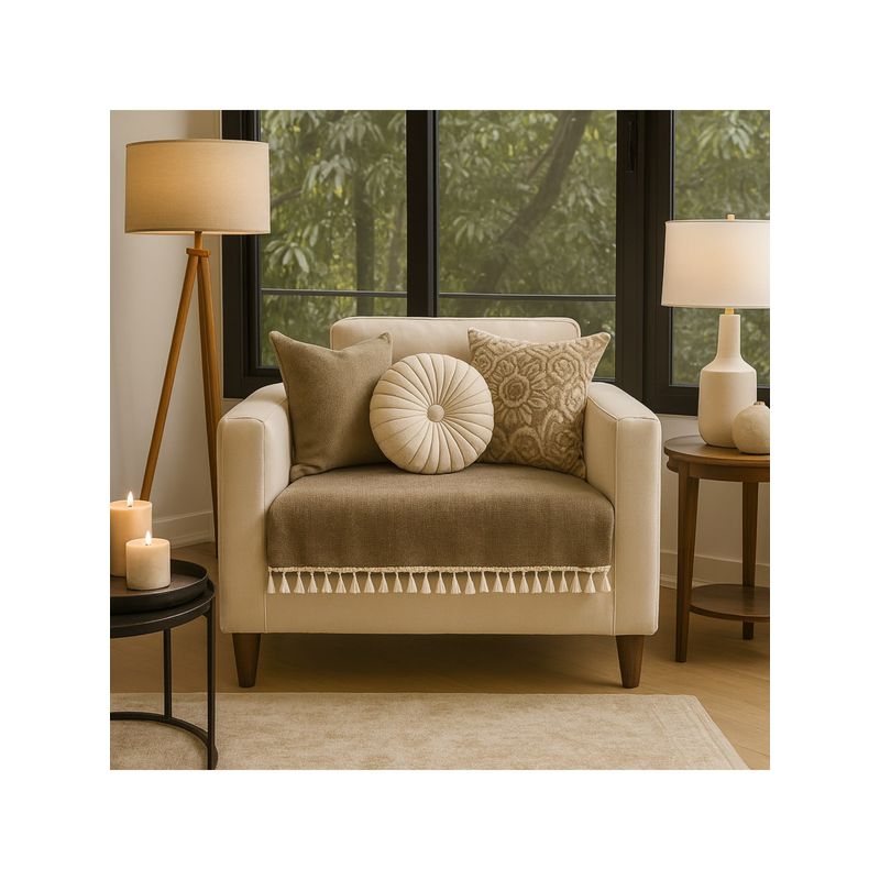 THROW PILLOW Grey With Small Tassel Trim Lace Sofa Cover (1 Seater)