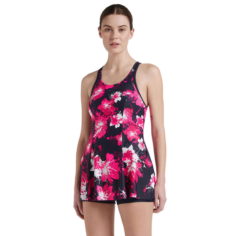 Speedo Women's Endurance10 Racerback Swimdress With Boyleg - Navy & Fluo Pink (30)