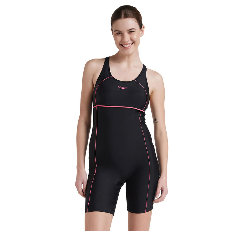 Speedo Women's Endurance10 Classic Racerback Legsuit Swimwear - Black & Fandango Pink (36)