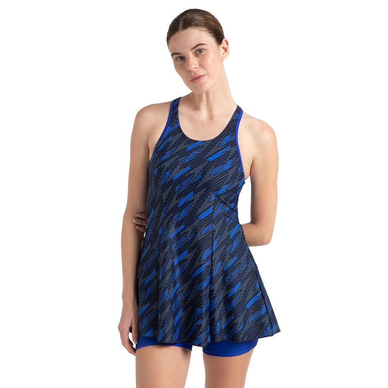 Speedo Women's Endurance10 Hyperboom Printed Racerback Swimdress With Boyleg - True Navy (38)