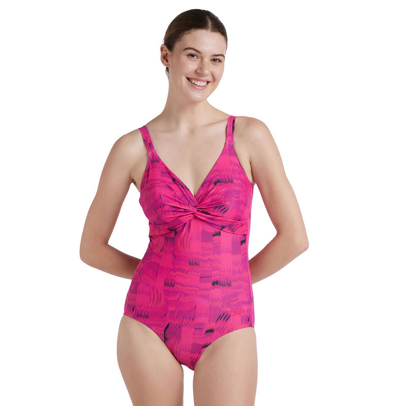 Speedo Women's Endurance10 Brigitte Printed One Piece Swimwear - Black & Wineberry (32)