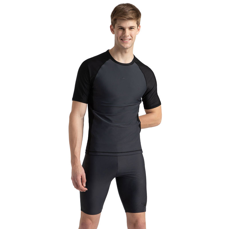 Speedo Men's Endurance10 Short Sleeve Suntop - Oxid Grey & Black (2XL)