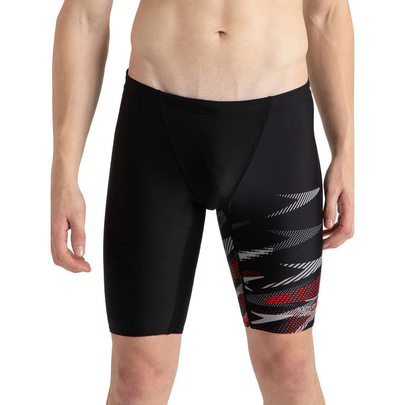 Speedo Men's Endurance10 Hyperboom Print V-Cut Jammer - Black, High Risk Red & Monument (32)