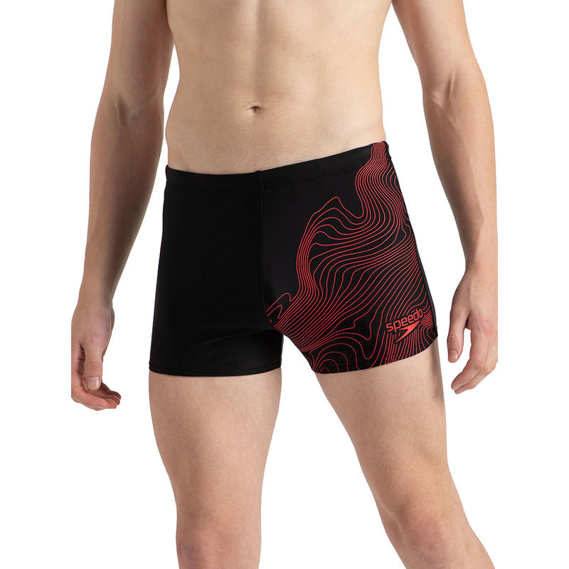 Speedo Men's Endurance10 Tide Print Sports Gala Logo Aquashort - Black & High Risk Red (30)