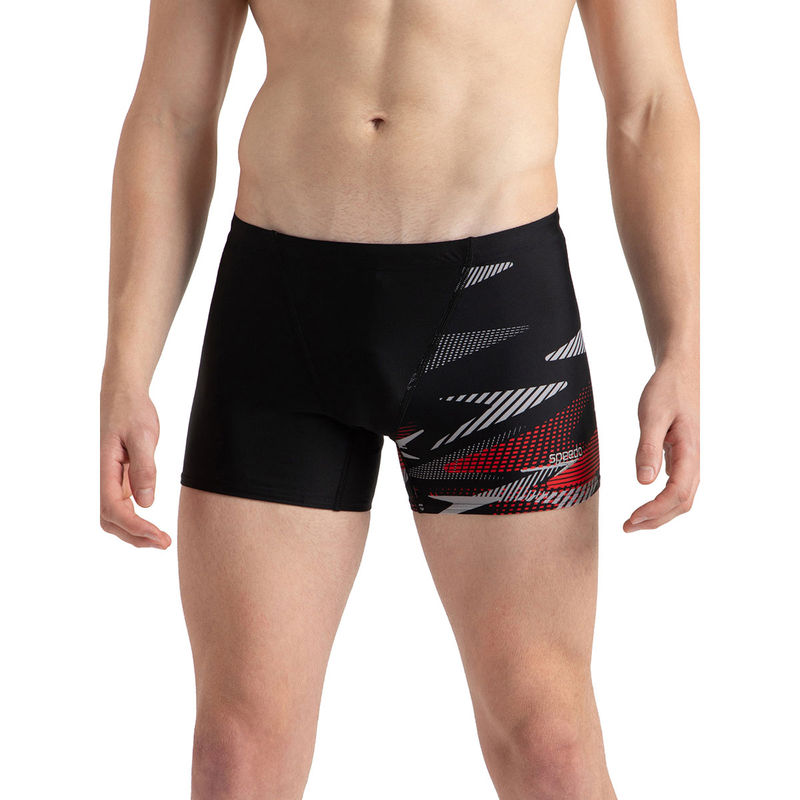 Speedo Men's Endurance10 Hyperboom Print V-Cut Aquashort - Black, High Risk Red & Monument (32)