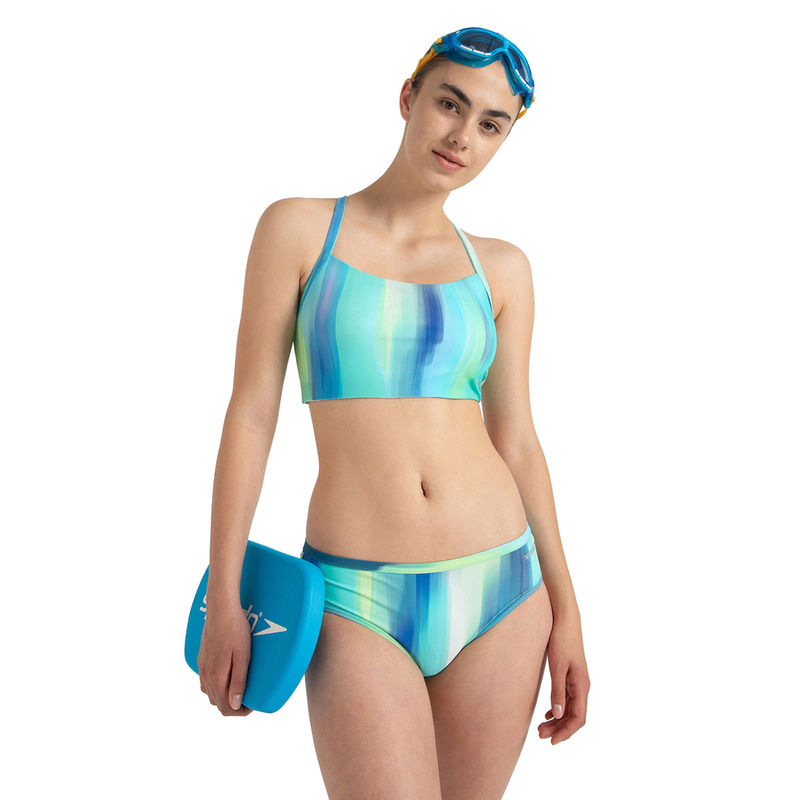 Speedo Women's Endurance10 Printed Racerback Bikini Set - Navy, Chroma Blue & Flash (30)