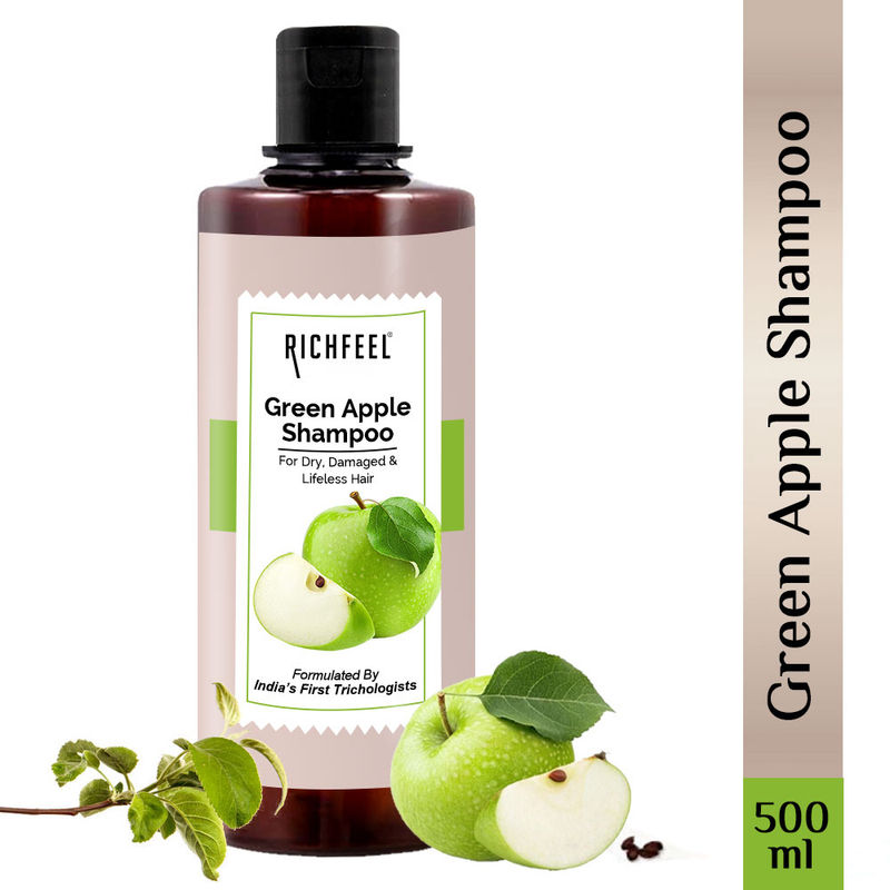 Richfeel Green Apple Shampoo for Dry, Damaged Hair - Nourishes Scalp, Promotes Shine & Smoothness