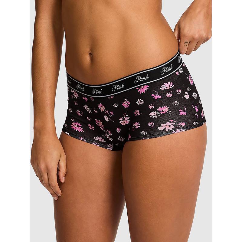 Victoria's Secret PINK Logo Cotton Boyshort Panty Black (XS)