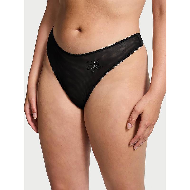 Victoria's Secret Very Sexy Spider Shine Mesh High-Leg Thong Panty Black (M)