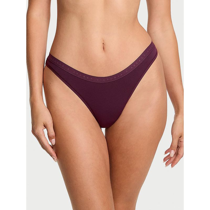 Victoria's Secret Stretch Cotton High-Leg Scoop Thong Panty Purple (XS)