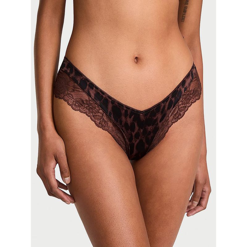 Victoria's Secret Very Sexy Rose Lace-Trim High-Leg Cheeky Panty Brown (XL)