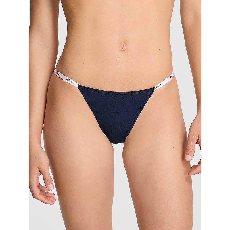 Victoria's Secret PINK Logo Cotton String Bikini Panty Blue (XS)