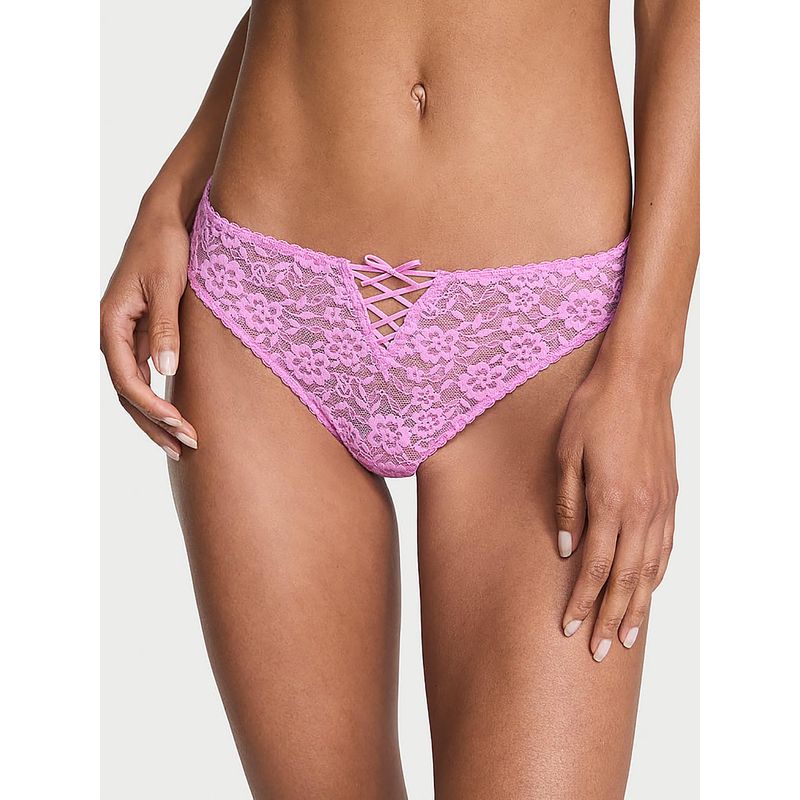 Victoria's Secret Lacie Lace-Up Bow Thong Panty Pink (S)