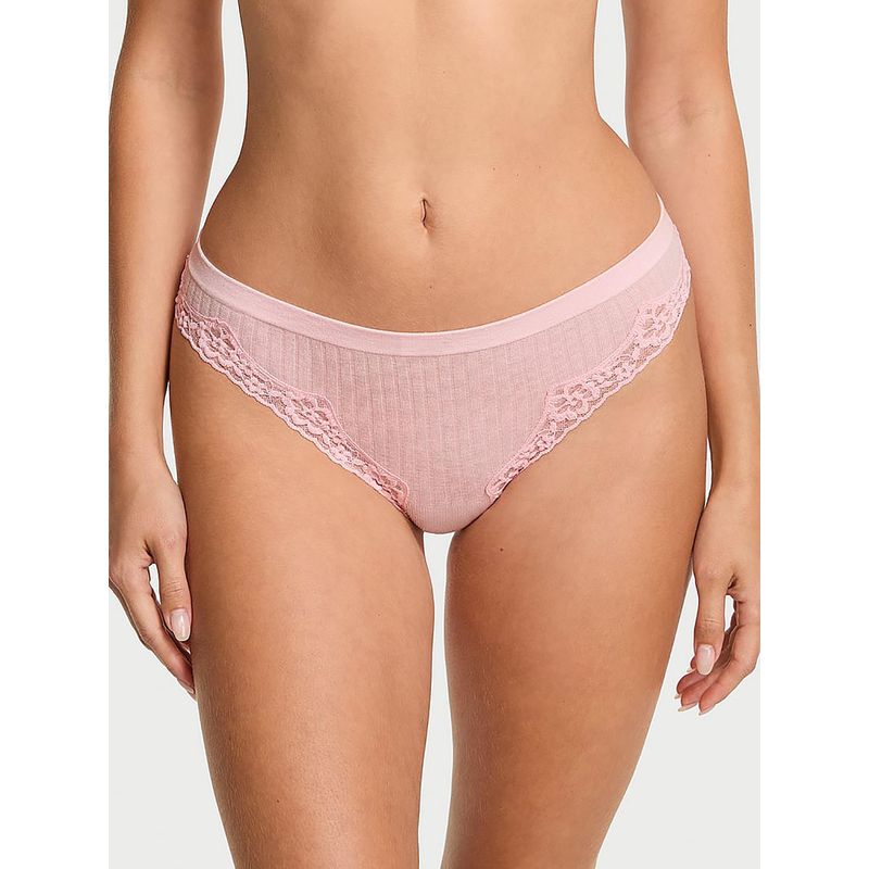 Victoria's Secret Seamless Rib Lace-Trim Thong Panty Pink (S)