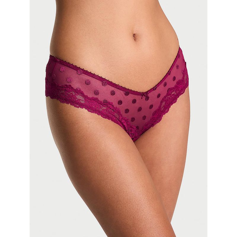 Victoria's Secret Very Sexy Sheer Heritage Dot Lace-Trim Cheeky Panty Purple (XS)