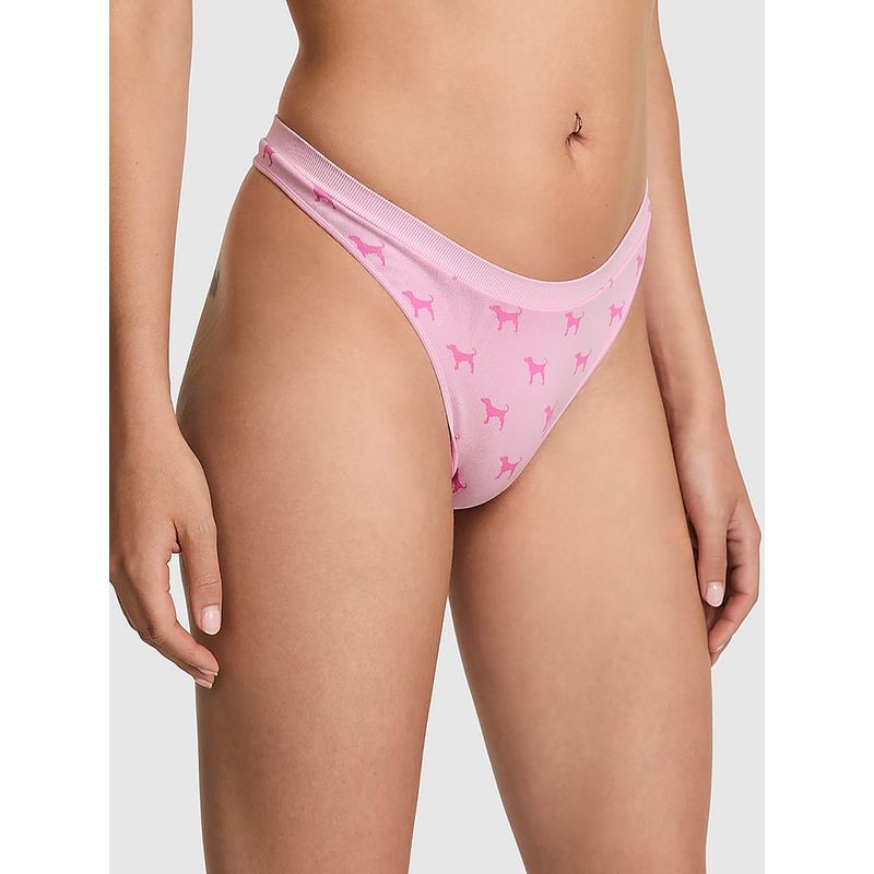 Victoria's Secret PINK Seamless High-Leg Thong Panty Pink (L)