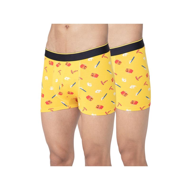 Bummer Mens Printed Micro Modal Trunks Ultra Soft & Breathable Yellow (Pack of 2) (XL)