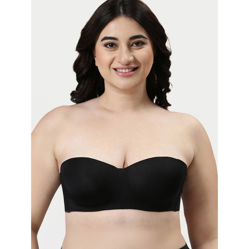 Enamor F074 Full Figure Strapless Multi-Way Bra - Padded Wired Medium Coverage - Black - F074