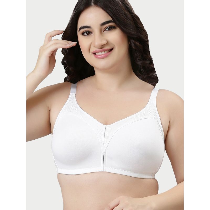 Enamor AB75 M-Frame Jiggle Control Full Support Supima Cotton Bra - Non-Padded Wirefree - White