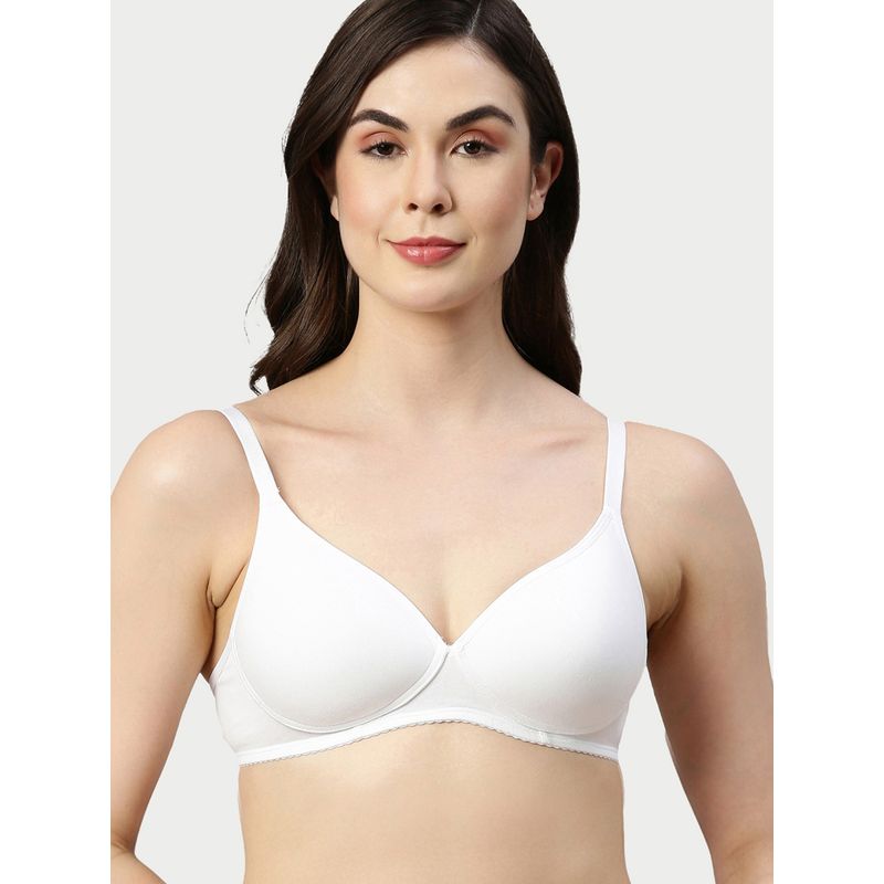 Enamor A039 Perfect Coverage T-Shirt Bra - Supima Cotton Padded Wirefree Medium Coverage - White