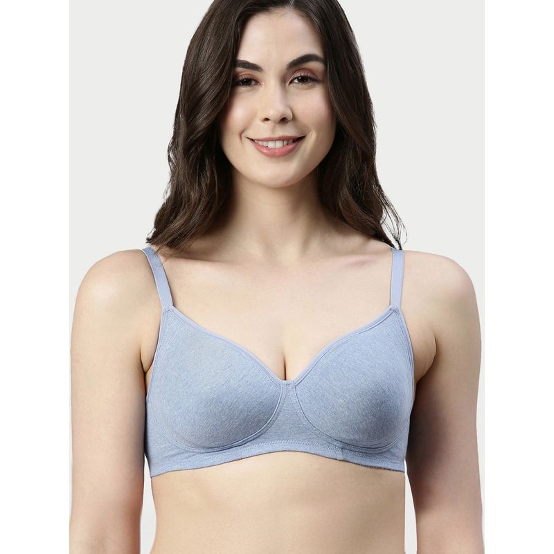 Enamor A042 Side Support Shaper Classic Bra - Cotton Non-Padded Wirefree High Coverage - Blue