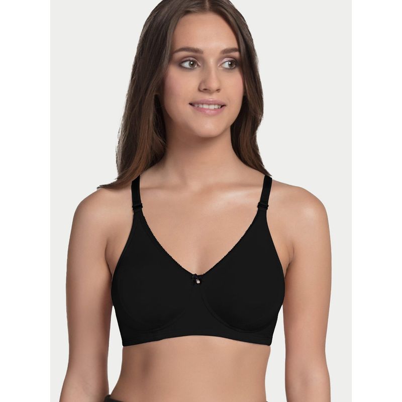 Enamor A055 Cotton Comfort Shaper With Detachable Straps T-Shirt Bra - Non-Padded Wirefree - Black