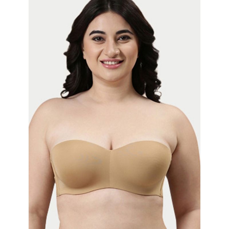 Enamor F074 Full Figure Strapless Multi-Way Bra - Padded Wired Medium Coverage - Buff - F074