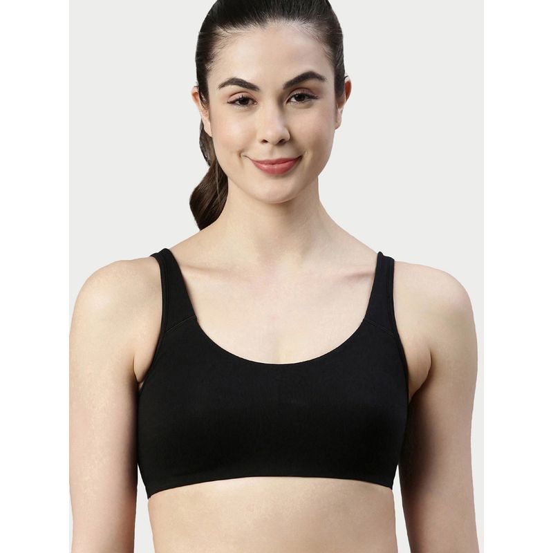 Enamor SB06 Low Impact Cotton Sports Bra Non-Padded & Wirefree - Black (XL) - SB06