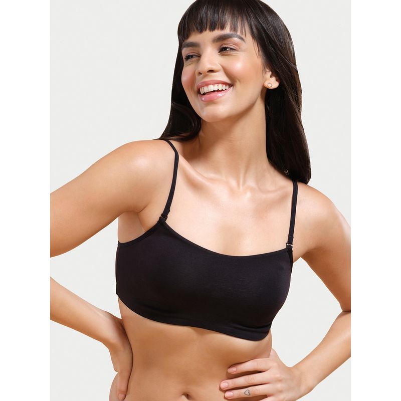 Enamor A022 Basic Cotton Cami With Detachable Straps Bra Non-Padded Wirefree High Coverage-Black