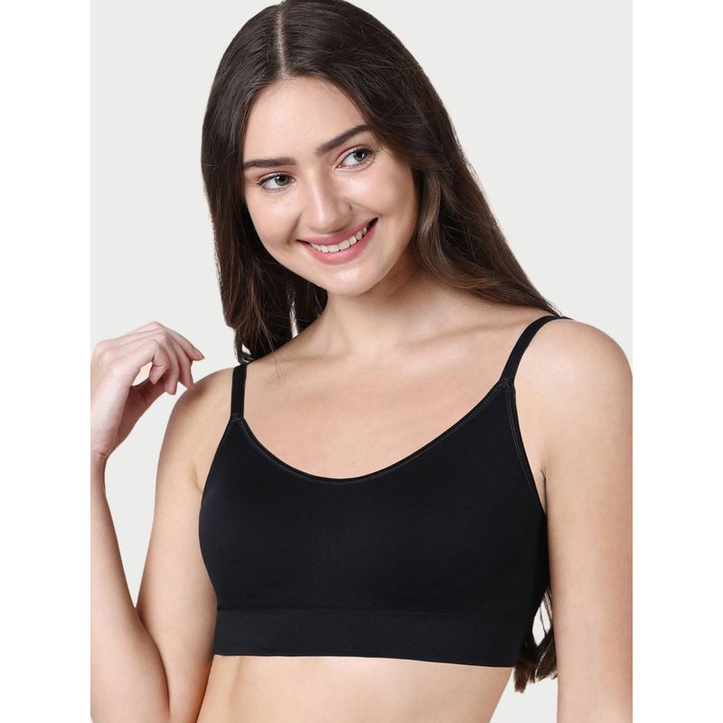 Enamor F037 Ultra Smoothening No Pinch T-Shirt Bra - Padded Wirefree Full Coverage - Black - F037