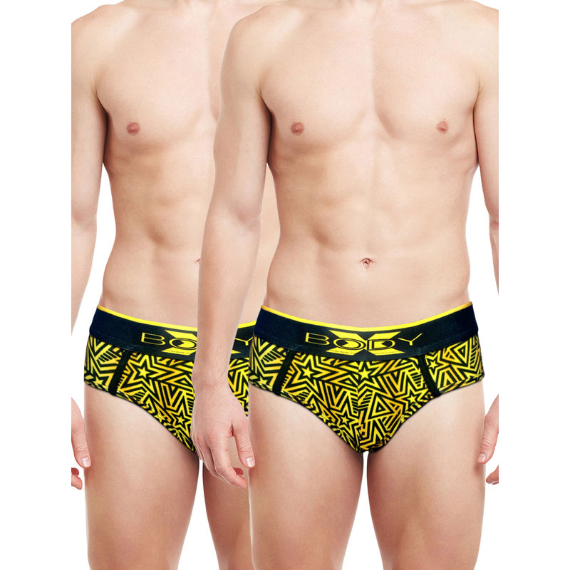 BODYX Mens Printed Cotton Briefs (Pack of 2) (L)