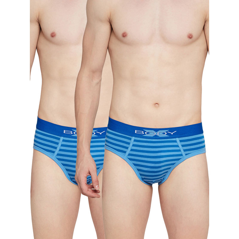BODYX Striped Mens Briefs Navy Blue (Pack of 2) (S)
