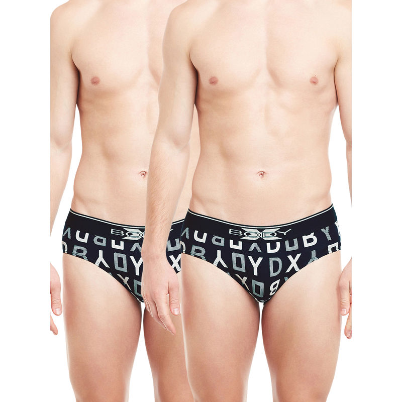 BODYX Mens Cotton Printed Briefs Navy Blue (Pack of 2) (S)