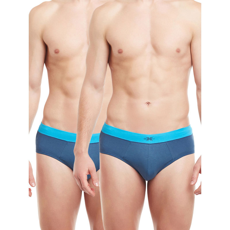 BODYX Mens Cotton Solid Briefs Blue (Pack of 2) (S)