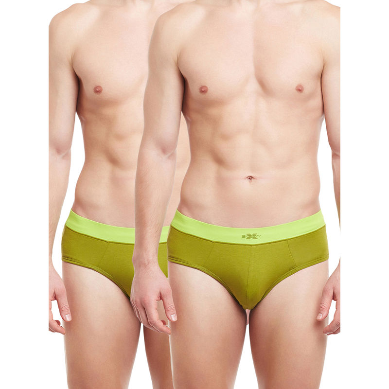 BODYX Mens Cotton Solid Briefs Green (Pack of 2) (XL)