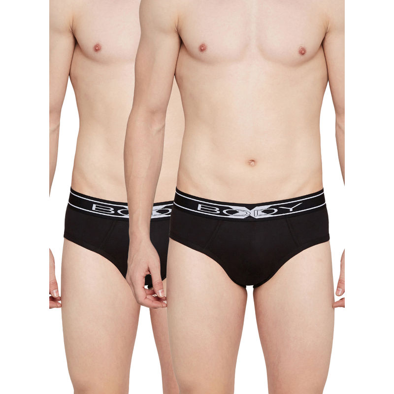BODYX Mens Solid Briefs Black (Pack of 2) (S)