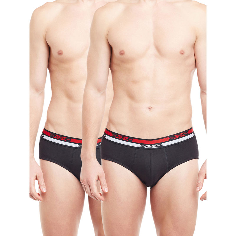 BODYX Mens Solid Briefs Black (Pack of 2) (S)