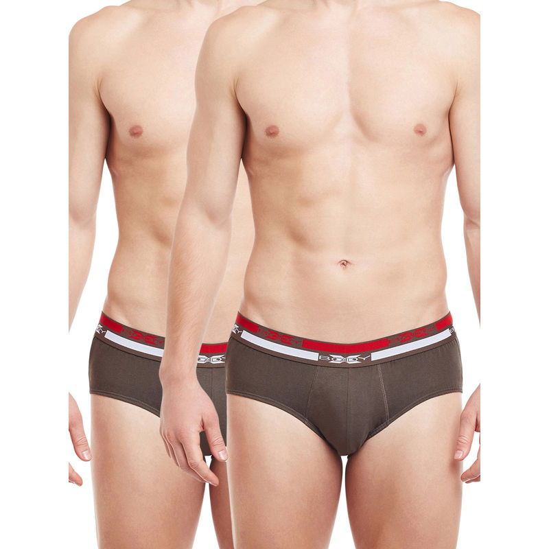 BODYX Mens Solid Briefs Brown (Pack of 2) (S)